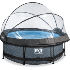 EXIT TOYS EXIT Frame Pool ø244x76cm (12v Kartusche Filterpumpe) – Grau + Sonnendach