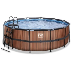 EXIT TOYS EXIT Frame Pool ø427x122cm (12v Kartusche Filterpumpe) – Holz Optik