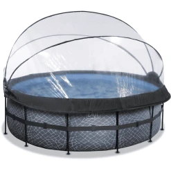 EXIT TOYS EXIT Frame Pool ø427x122cm (12v Sandfilter) – Grau + Sonnendach