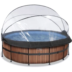 EXIT TOYS EXIT Frame Pool ø427x122cm (12v Sandfilter) – Holz Optik + Sonnendach + Wärmepumpe