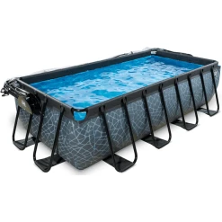EXIT TOYS EXIT Pool Stone 400x200cm Mit Abdeckung Und Sandfilterpumpe, Grau