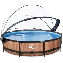 EXIT TOYS EXIT Pool Wood 360x76cm Mit Abdeckung Und Filterpumpe, Braun
