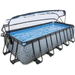 EXIT TOYS EXIT Stone Pool 540x250x122cm Mit Abdeckung Und Sandfilter- Und Wärmepumpe, Grau
