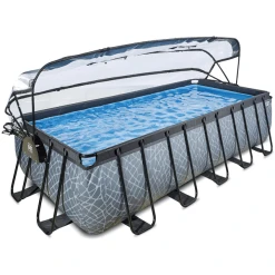 EXIT TOYS EXIT Stone Pool 540x250x122cm Mit Abdeckung Und Sandfilterpumpe, Grau