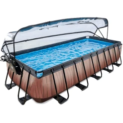 EXIT TOYS EXIT Wood Pool 540x250x100cm Mit Abdeckung, Sandfilter- Und Wärmepumpe, Braun