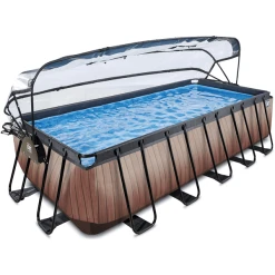 EXIT TOYS EXIT Wood Pool 540x250x122cm Mit Abdeckung Und Sandfilterpumpe, Braun