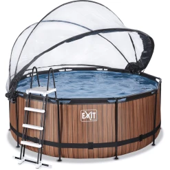 EXIT TOYS EXIT Wood Pool ø360x122cm Mit Abdeckung Und Sandfilterpumpe, Braun