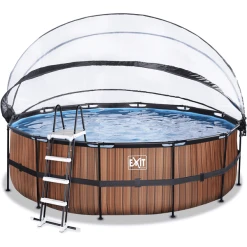 EXIT TOYS EXIT Wood Pool ø450x122cm Mit Abdeckung Und Sandfilterpumpe, Braun