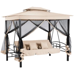 HOMCOM Hollywoodschaukel 3-Sitzer Mit Seitenwänden Und Liegefunktion Beige