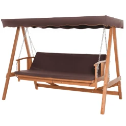 Outsunny 2-in1 Hollywoodschaukel Mit Liegefunktion Natur, Braun