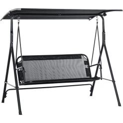 Outsunny 3- Sitzer Hollywoodschaukel Mit Sonnendach Schwarz