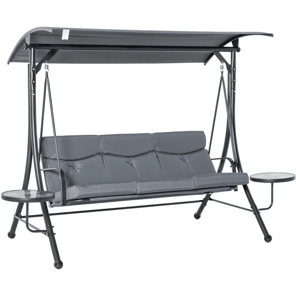 Outsunny 3-Sitzer Hollywoodschaukel Mit Verstellbarem Sonnendach Grau, Schwarz 3 Outsunny 3-Sitzer Hollywoodschaukel Mit Verstellbarem Sonnendach Grau, Schwarz