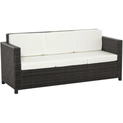 Outsunny 3 - Sitzer Rattansofa Mit Kissen Braun/weiß