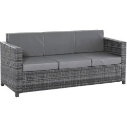 Outsunny 3 - Sitzer Rattansofa Mit Kissen Grau