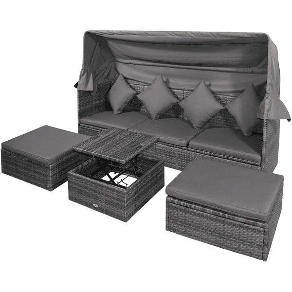 Outsunny 4-teilige Loungegruppe Mit Sonnendach Grau 3 Outsunny 4-teilige Loungegruppe Mit Sonnendach Grau