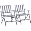 Outsunny Doppel-Gartenstuhl Mit Tisch Klappbar Grau -Smoby-Shop outsunny doppel gartenstuhl mit tisch klappbar grau a380772