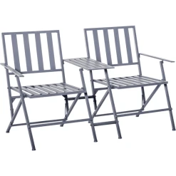 Outsunny Doppel-Gartenstuhl Mit Tisch Klappbar Grau