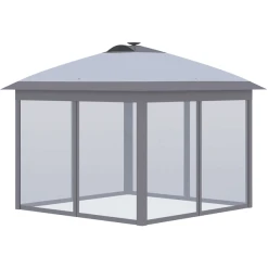 Outsunny Faltpavillon Mit LED Solar Lichterkette Und USB-Ladeanschluss Grau