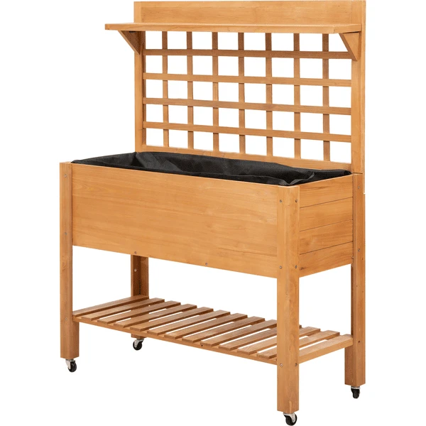 Outsunny Gärtnertisch Mit Rollen Natur 3 Outsunny Gärtnertisch Mit Rollen Natur