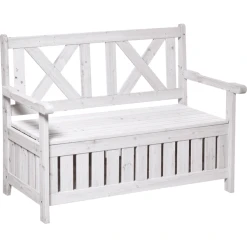 Outsunny Gartenbank 2-Sitzer Mit Armlehnen Weiß