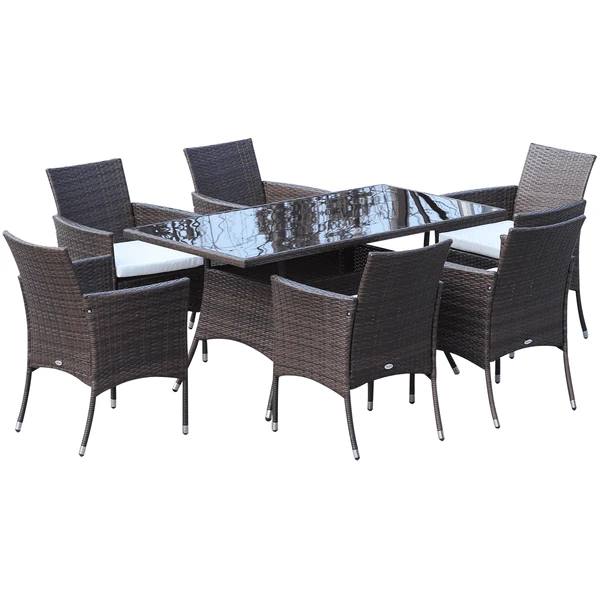 Outsunny Gartengarnitur 7 Teiliges Set Braun, Cremeweiß 3 Outsunny Gartengarnitur 7 Teiliges Set Braun, Cremeweiß