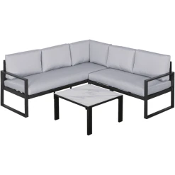 Outsunny Gartengarnitur Mit Beistelltisch Und Sitzpolstern, 3-teilig Grau