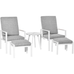 Outsunny Gartenmöbelset 5-Teilig, Liegestuhl Mit Tisch, Rutschfest Grau/Weiß