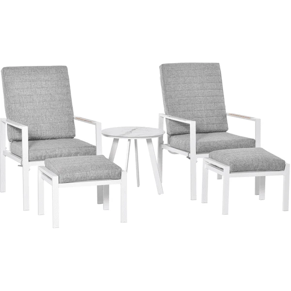 Outsunny Gartenmöbelset 5-Teilig, Liegestuhl Mit Tisch, Rutschfest Grau/Weiß 3 Outsunny Gartenmöbelset 5-Teilig, Liegestuhl Mit Tisch, Rutschfest Grau/Weiß
