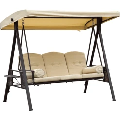 Outsunny Hollywoodschaukel Als 3-Sitzer Beige, Braun