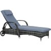 Outsunny Mobile Rattanliege Für Den Garten Grau, Blau -Smoby-Shop outsunny mobile rattanliege fuer den garten grau blau a360369