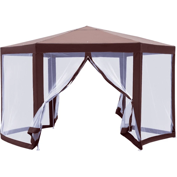 Outsunny Pavillon Mit Sechseck Form Braun 3 Outsunny Pavillon Mit Sechseck Form Braun