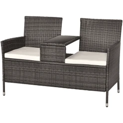 Outsunny Polyrattan Gartenbank Grau