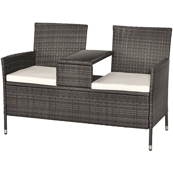 Outsunny Polyrattan Gartenbank Grau 3 Outsunny Polyrattan Gartenbank Grau