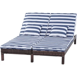 Outsunny Polyrattan Gartenliege Für 2 Personen Blau, Braun
