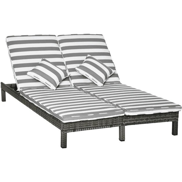 Outsunny Polyrattan Gartenliege Für 2 Personen Grau, Weiß 3 Outsunny Polyrattan Gartenliege Für 2 Personen Grau, Weiß