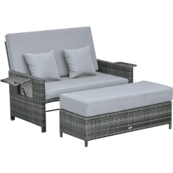 Outsunny Polyrattan Lounge-Sofa Mit Kissen Grau