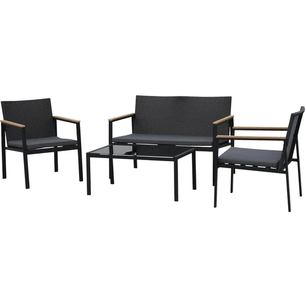 Outsunny Polyrattan Sitzgruppe Als 4-teiliges Set Schwarz, Grau 3 Outsunny Polyrattan Sitzgruppe Als 4-teiliges Set Schwarz, Grau