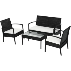 Outsunny Polyrattan Sitzgruppe Als 7-teiliges Set Schwarz, Cremeweiß