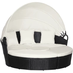 Outsunny Polyrattan Sonneninsel Mit Sonnendach Schwarz, Creme