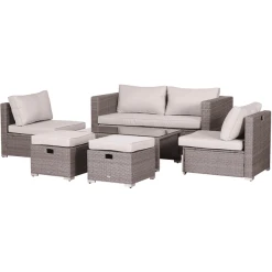 Outsunny Rattan Gartensitzgruppe Als 6-teiliges Set Creme