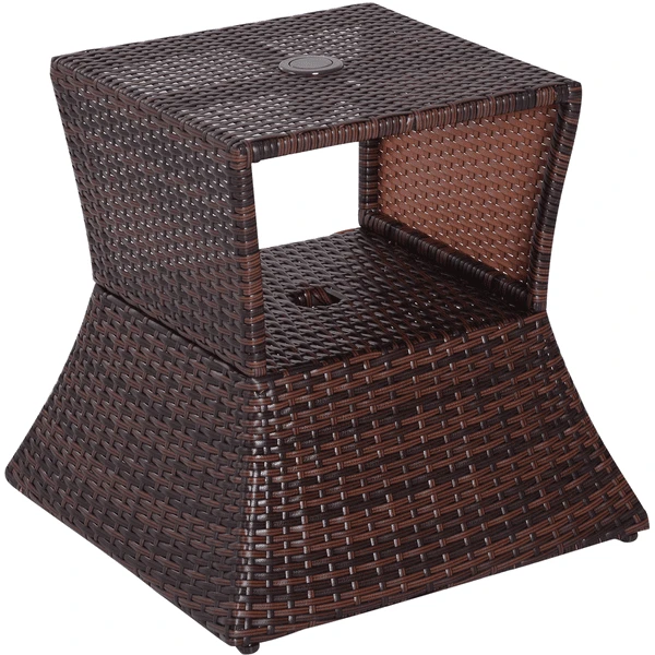 Outsunny Rattan-Gartentisch Mit Sonnenschirm-Halterung Braun 3 Outsunny Rattan-Gartentisch Mit Sonnenschirm-Halterung Braun