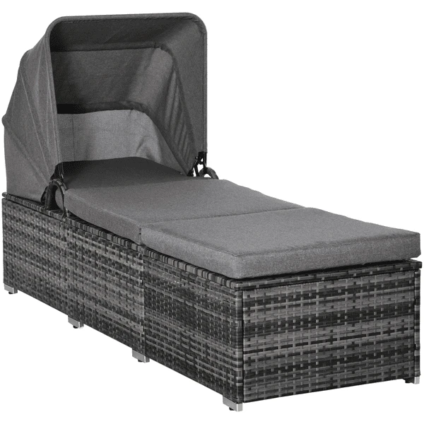 Outsunny Rattan Liege Mit Sonnendach Grau 3 Outsunny Rattan Liege Mit Sonnendach Grau