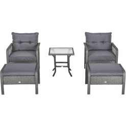 Outsunny Rattan Sitzgarnitur 5-teilig Grau