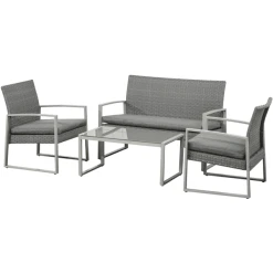 Outsunny Sitzgarnitur 4-teilig Aus Polyrattan Grau